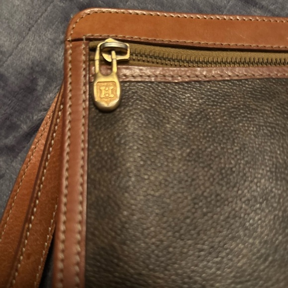 Celine Brown Clutch with Textured Fabric and Gold Zipper - Picture 6 of 9